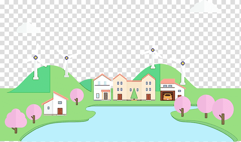 suburb real estate green cartoon meter, Eco, Town, Watercolor, Paint, Wet Ink transparent background PNG clipart