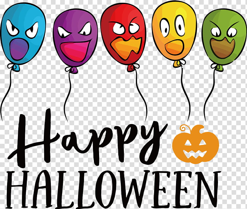 Happy Halloween, Smiley, Emoticon, Happiness, Cartoon, Balloon, Text, Line transparent background PNG clipart