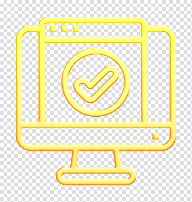 Service icon Check icon Type of Website icon, Yellow, Line, Symbol, Sign, Signage, Rectangle transparent background PNG clipart