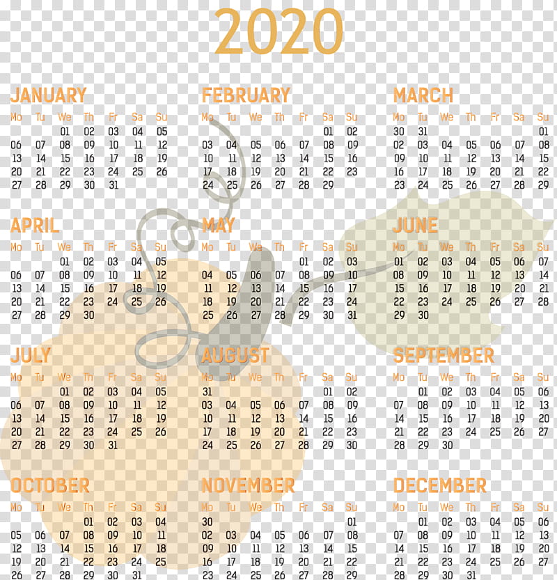 calendar system font holiday line meter, 2020 Yearly Calendar, Printable 2020 Yearly Calendar Template, Full Year Calendar 2020, Watercolor, Paint, Wet Ink transparent background PNG clipart