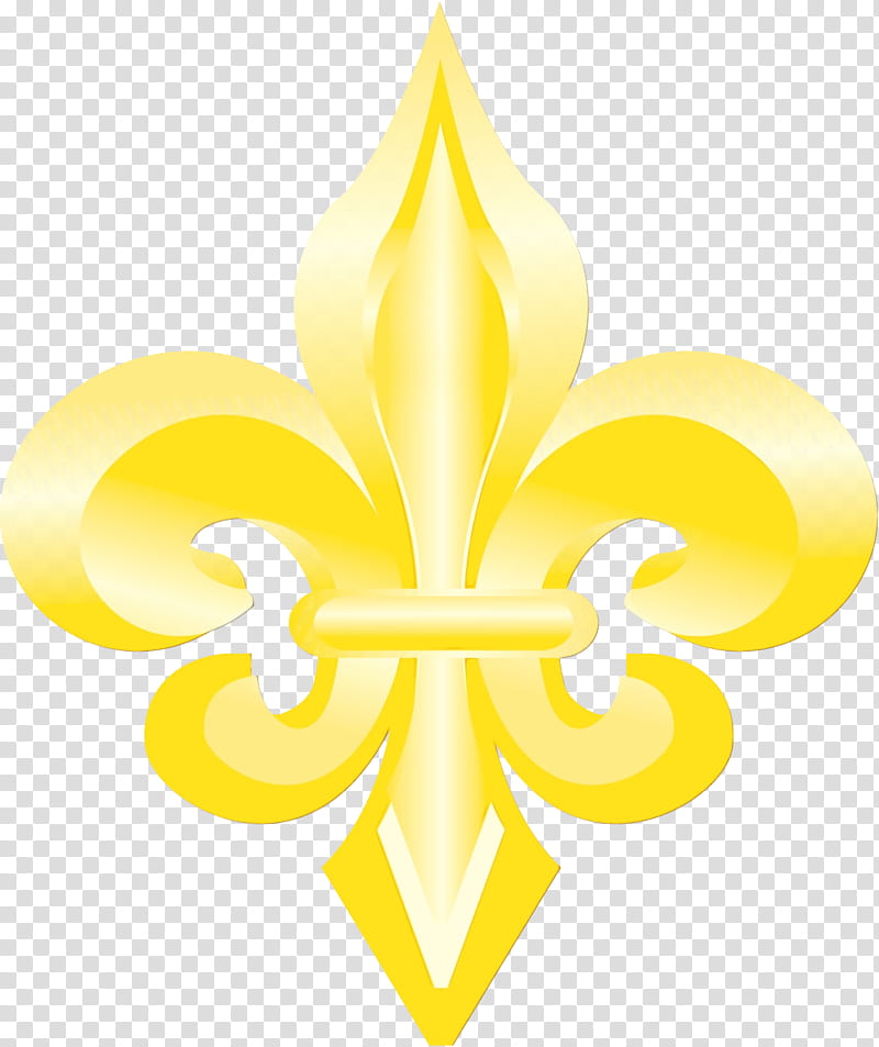 cartoon fleur-de-lis emblem symbol yellow, Watercolor, Paint, Wet Ink, Cartoon, Fleurdelis, Lily, Gold transparent background PNG clipart