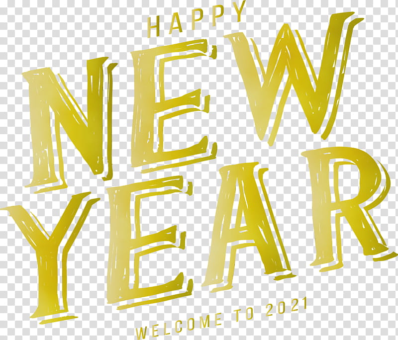 logo font yellow meter line, Happy New Year 2021, 2021 New Year, Watercolor, Paint, Wet Ink transparent background PNG clipart