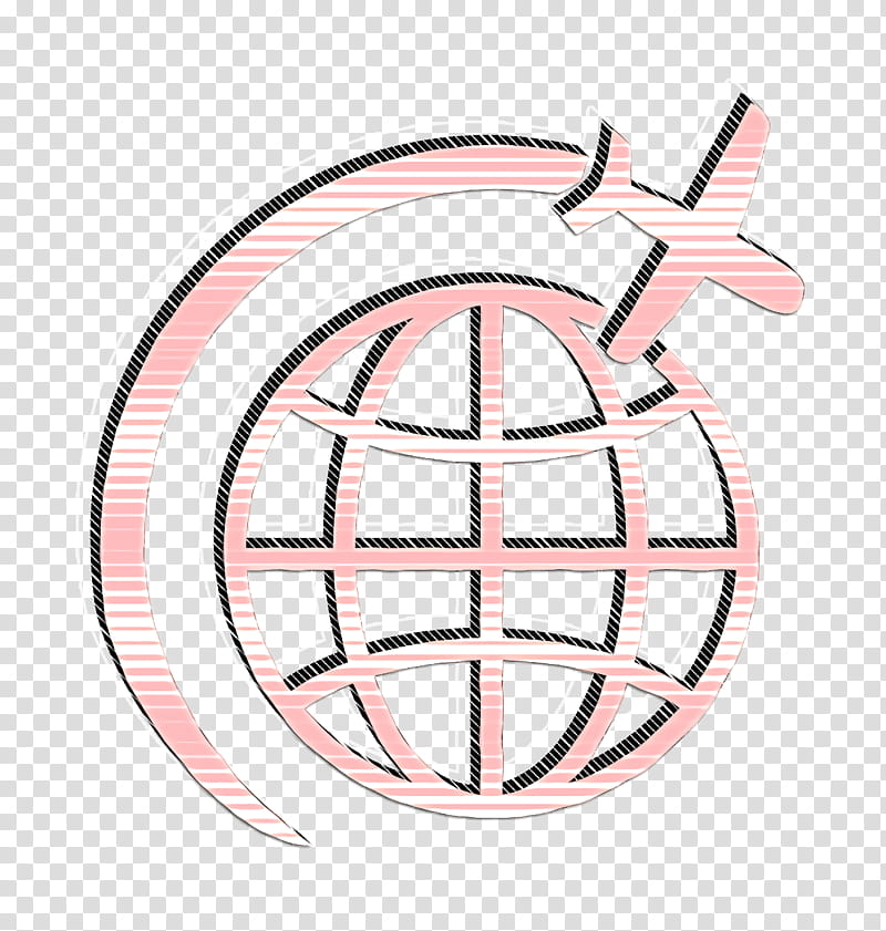 Airplane flight in circle around Earth icon transport icon Tourism icon, Earth Icons Icon, Line, Symbol, Mathematics, Geometry transparent background PNG clipart