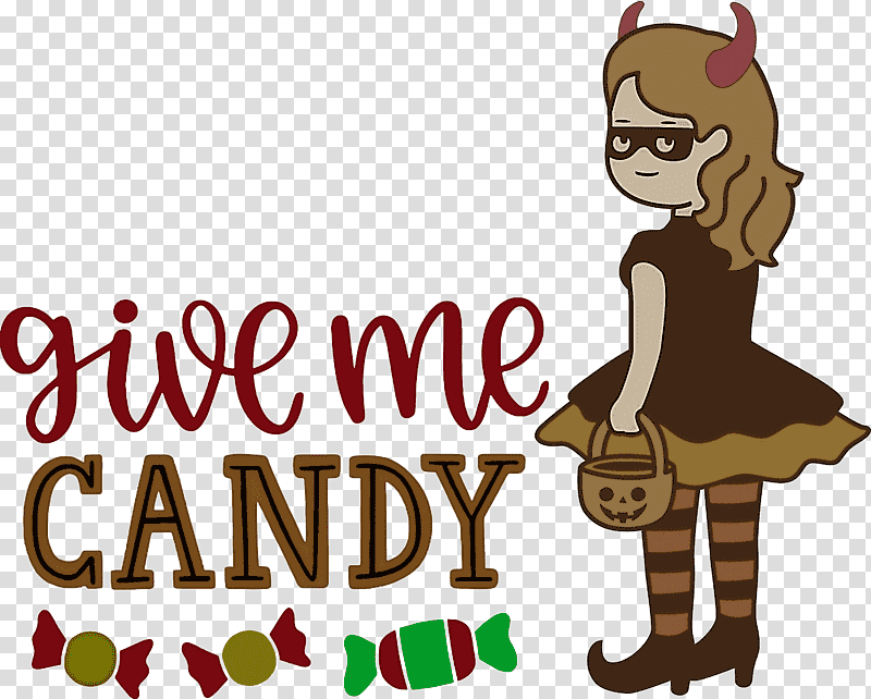 Give me candy Trick or Treat Halloween, Halloween , Logo, Cartoon, Meter, Christmas Day, Happiness transparent background PNG clipart