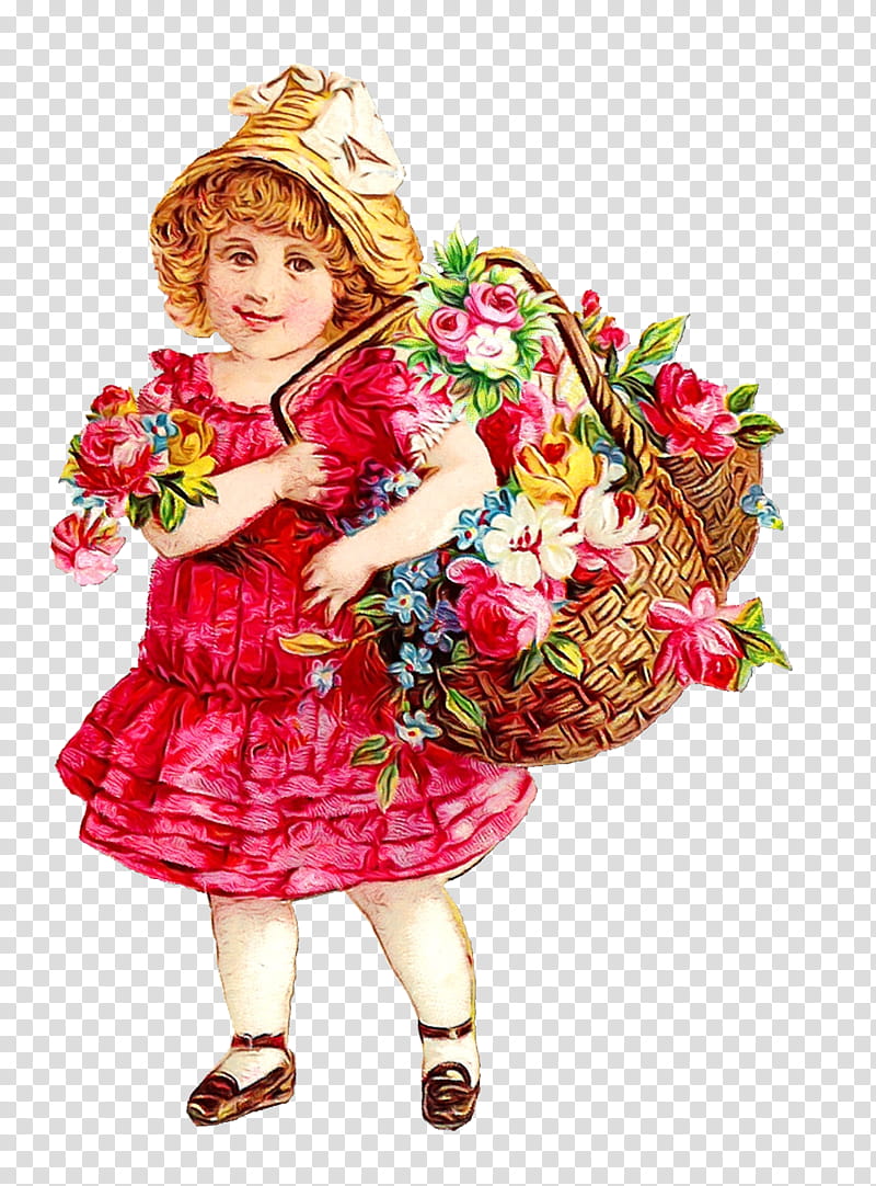cut flowers child bouquet costume plant, Watercolor, Paint, Wet Ink, Doll, Child Model, Toddler transparent background PNG clipart