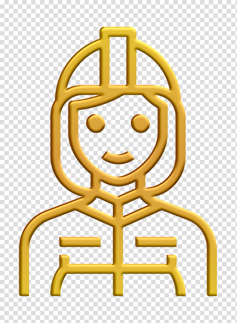 Firefighter icon Professions and jobs icon Occupation Woman icon, Yellow, Line transparent background PNG clipart