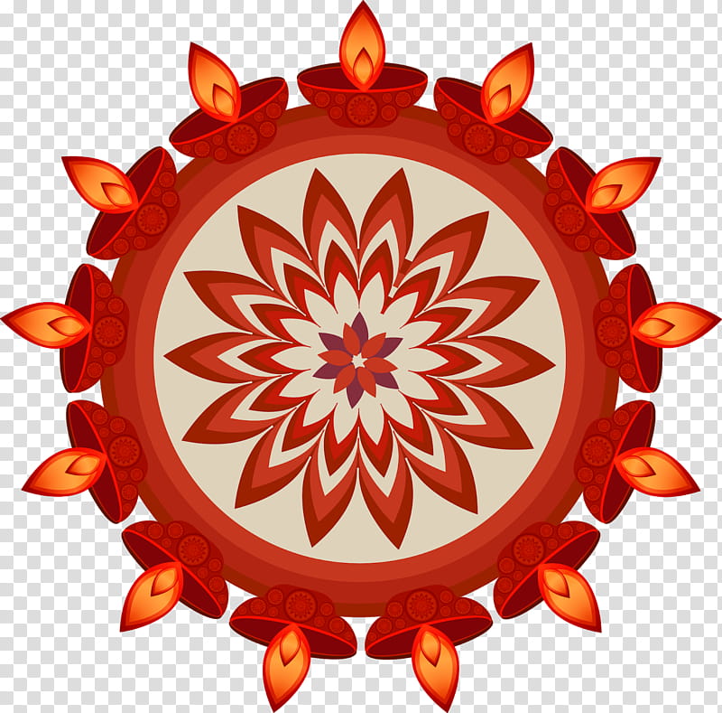 Diwali Red, Rangoli, Kolam, Alpana, Sticker, Orange, Kaleidoscope, Plant transparent background PNG clipart