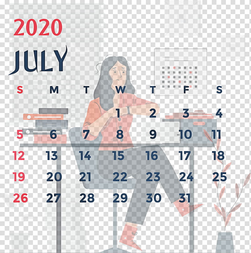 July 2020 Printable Calendar July 2020 Calendar 2020 Calendar, Cartoon, Line Art, Calendar System, Drawing, Text, Floral Design, Ascii Art transparent background PNG clipart