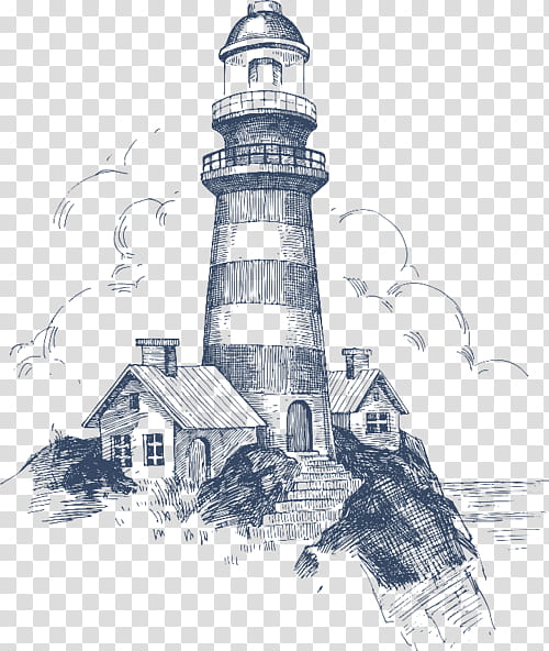 Drawing, Silhouette, Light, Art, Tower, Blackandwhite, Lighthouse transparent background PNG clipart | HiClipart