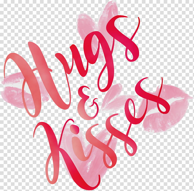 pink text font calligraphy, Valentines Day, Hugs And Kisses, Watercolor, Paint, Wet Ink transparent background PNG clipart