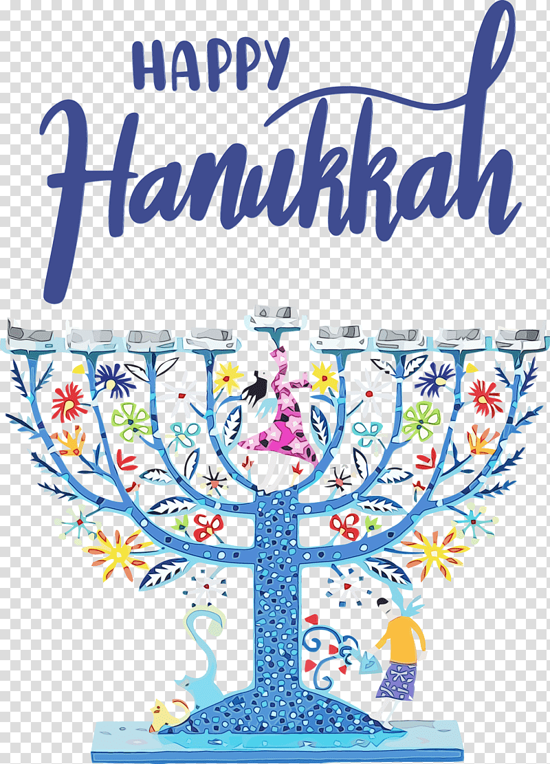 Hanukkah, Happy Hanukkah, Watercolor, Paint, Wet Ink, Jewish Ceremonial Art, Menorah transparent background PNG clipart