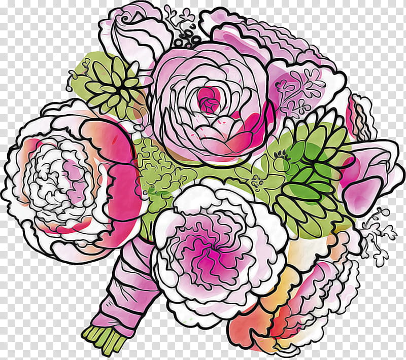 Flower Bouquet Flower Bunch, Cut Flowers, Rose, Pink, Plant, Floral Design, Line Art, Rose Family transparent background PNG clipart