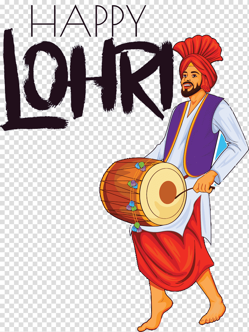 Happy Lohri, Hand Drum, Dhol, Cartoon, Dholak, Holiday, Bhangra transparent background PNG clipart