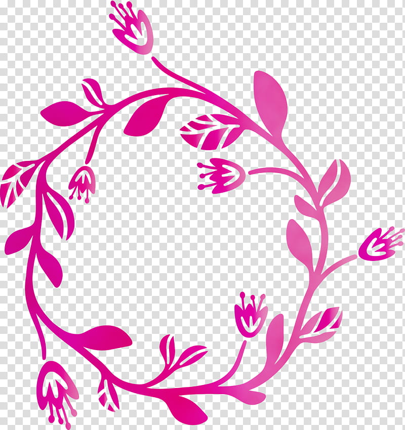 magenta pink branch leaf ornament, Flower Frame, Floral Frame, Sping Frame, Watercolor, Paint, Wet Ink, Circle transparent background PNG clipart