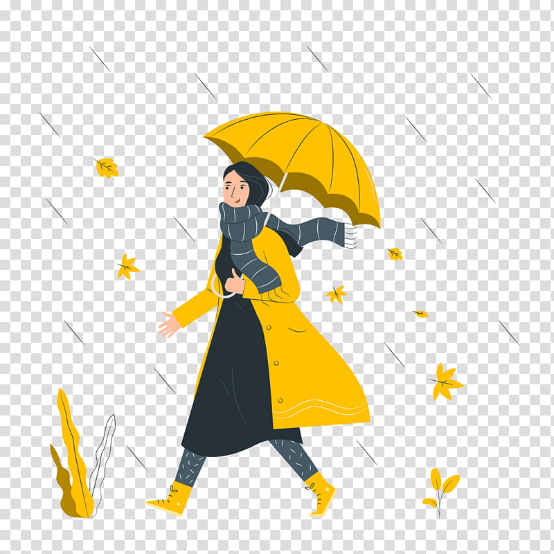 Autumn, Cartoon, Character, Yellow, Umbrella, Character Created By transparent background PNG clipart
