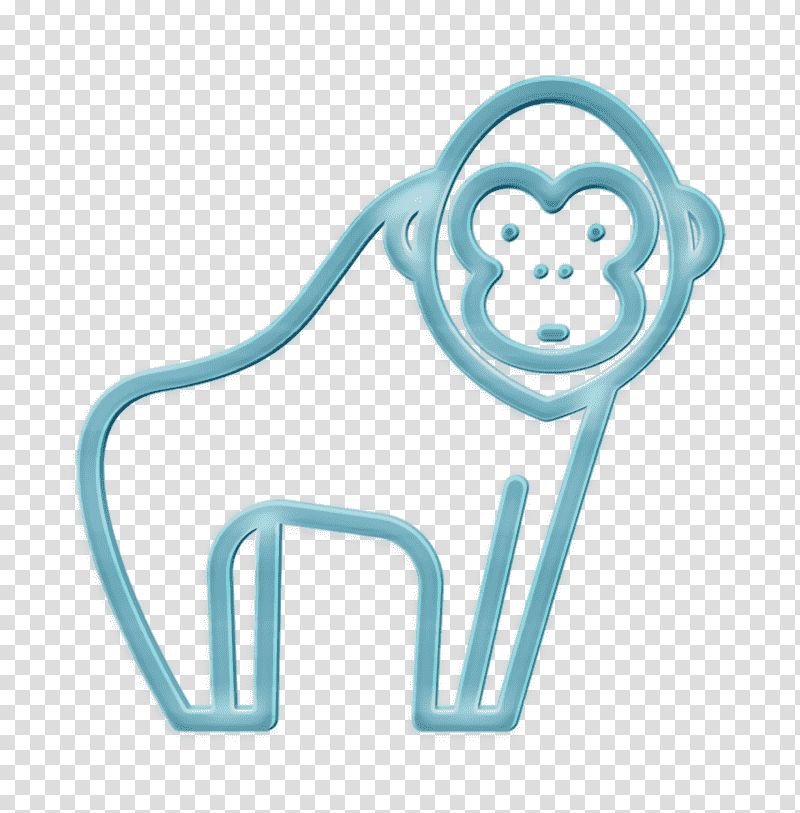 Forest Animals icon Gorilla icon Monkey icon, Cartoon, Turquoise M, Animal Figurine, Meter transparent background PNG clipart
