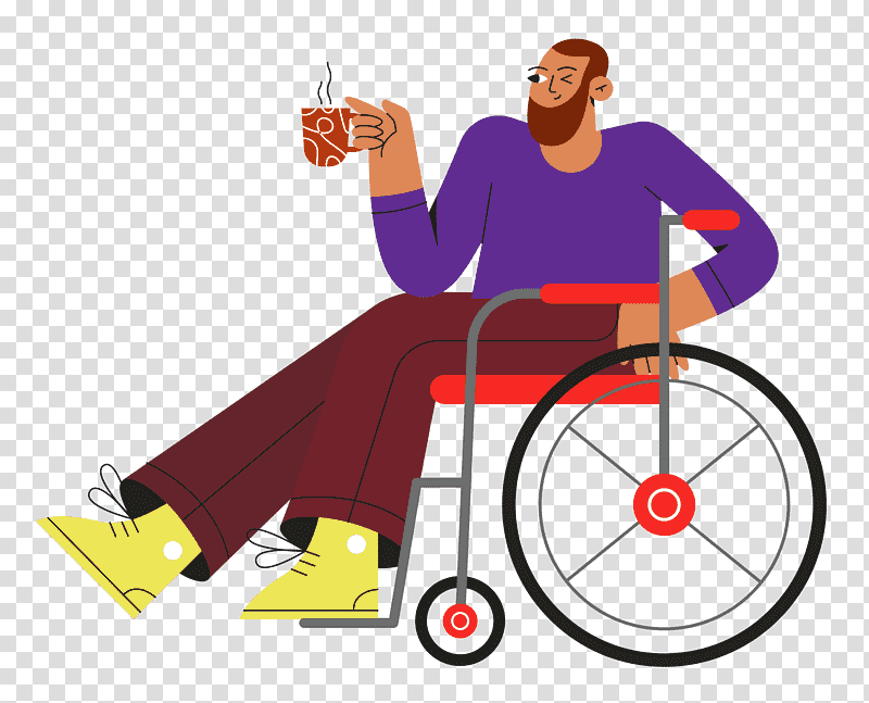 sitting on wheelchair wheelchair sitting, Cartoon, Megaphone, Arm Cortexm, Line, Behavior, Health transparent background PNG clipart