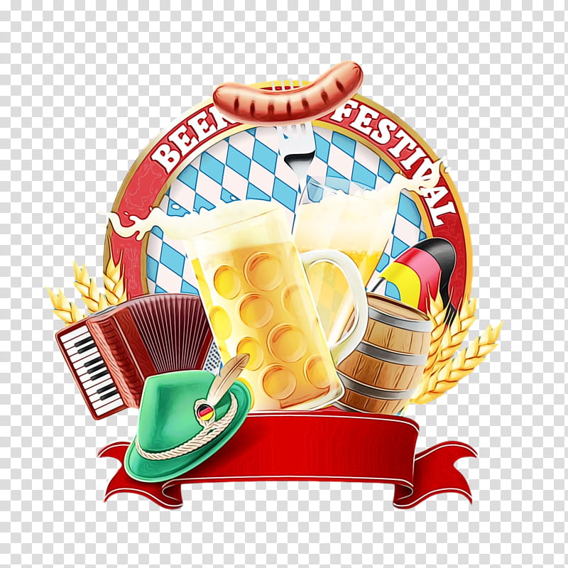 junk food oktoberfest german cuisine witbier real ale, Volksfest, Watercolor, Paint, Wet Ink, Sausage, Beer Bottle, Keg transparent background PNG clipart