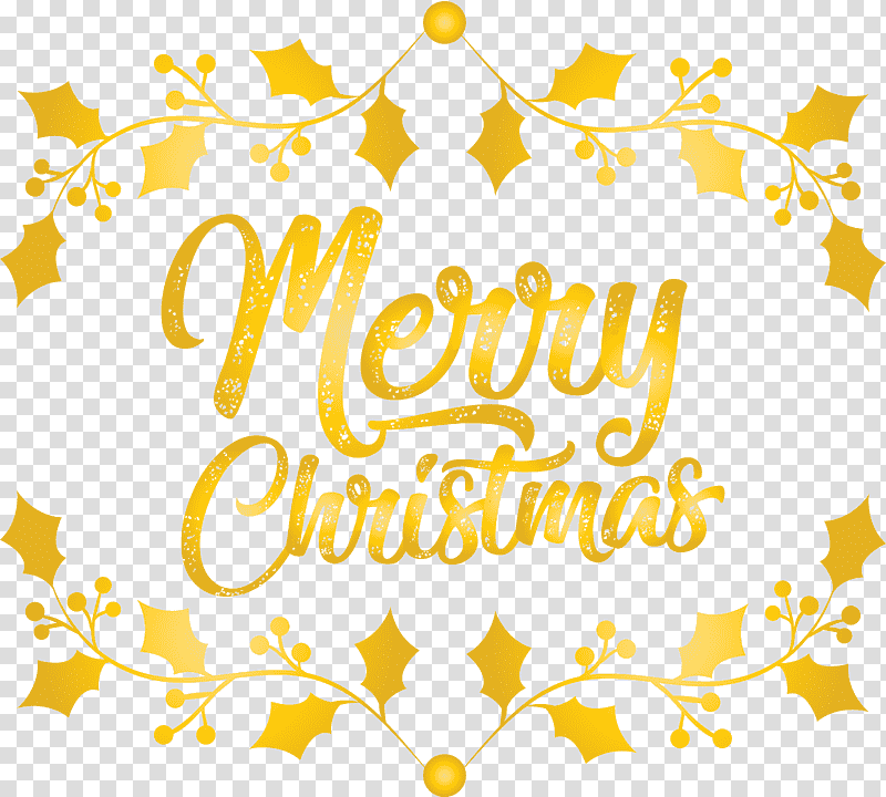 Merry Christmas, Floral Design, Leaf, Yellow, Tree, Line, Text transparent background PNG clipart