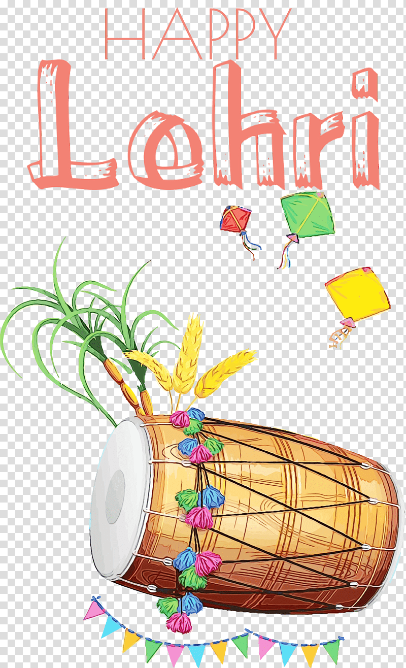 drum dhol line art cover art, Happy Lohri, Watercolor, Paint, Wet Ink transparent background PNG clipart
