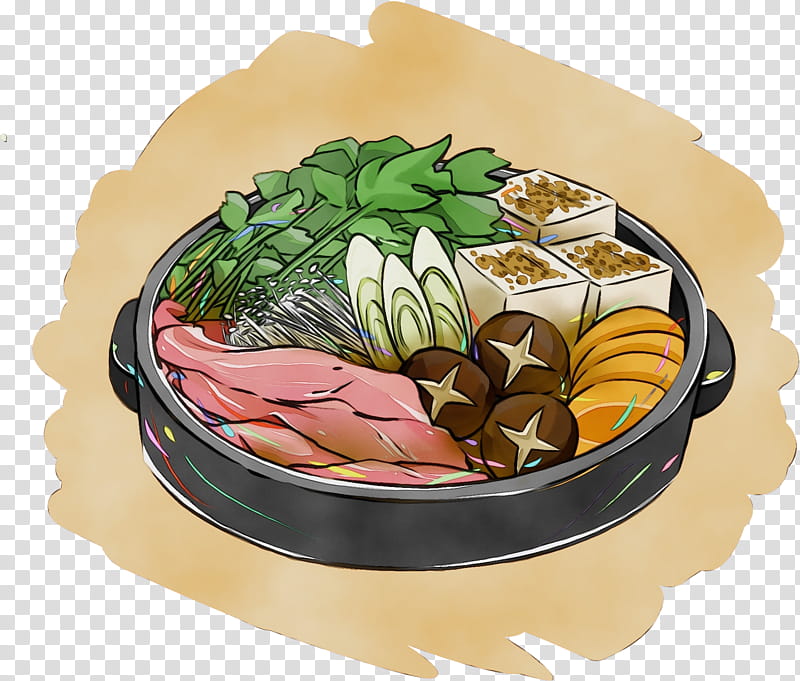 hot pot sukiyaki shabu-shabu chinese cuisine japanese cuisine, Watercolor, Paint, Wet Ink, Shabushabu, Dish, Ingredient transparent background PNG clipart