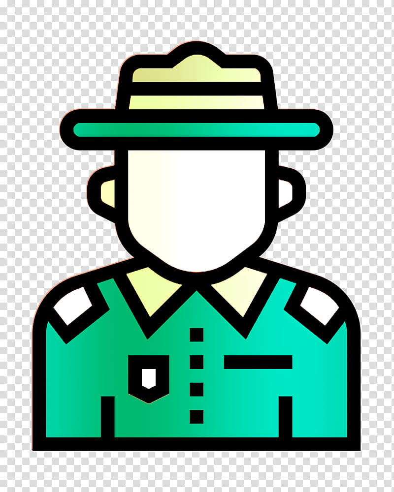 Ranger icon Jobs and Occupations icon, Green, Turquoise, Line, Headgear, Hat transparent background PNG clipart
