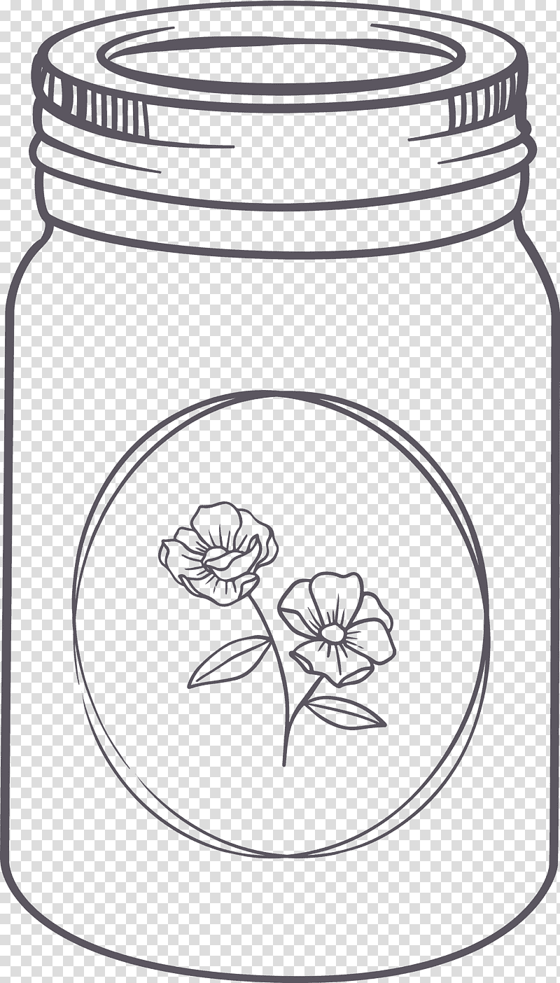 MASON JAR, Food Storage Containers, Cookware And Bakeware, Line Art, Black And White
, Textile, Plants transparent background PNG clipart