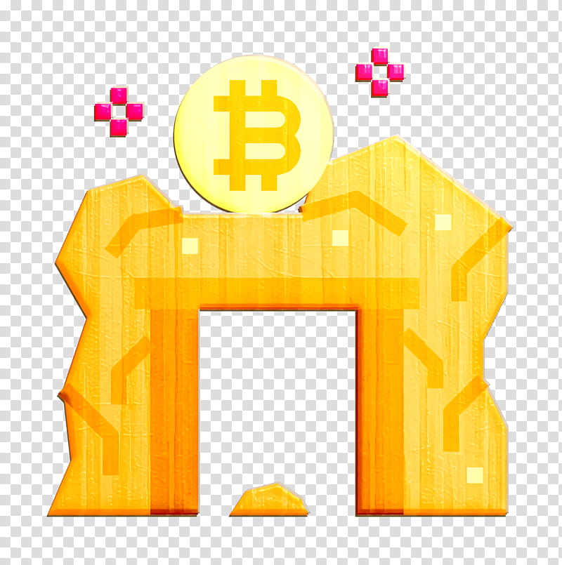 Bitcoin icon Data mining icon Mine icon, Yellow, Line, Symbol transparent background PNG clipart