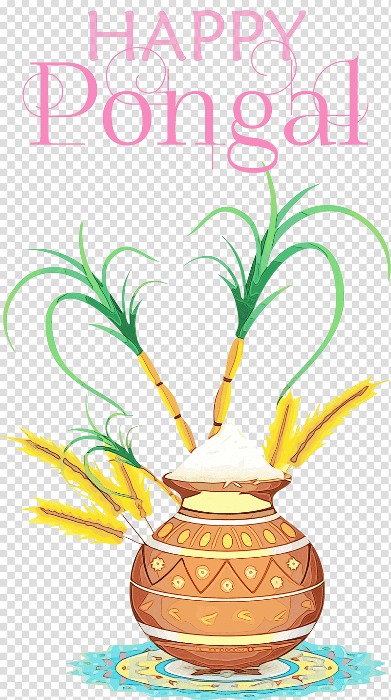 Makar Sankranti, Pongal, Happy Pongal, Watercolor, Paint, Wet Ink, Tamil Cuisine transparent background PNG clipart