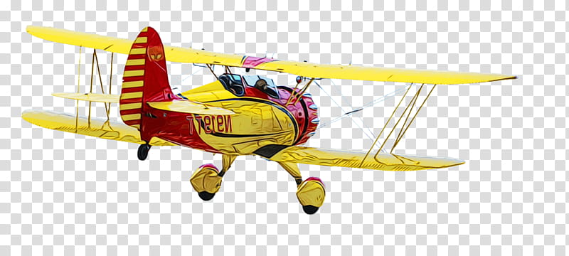 biplane general aviation aviation light aircraft monoplane, Watercolor, Paint, Wet Ink, Wing, Propeller, Model Aircraft, Yellow transparent background PNG clipart