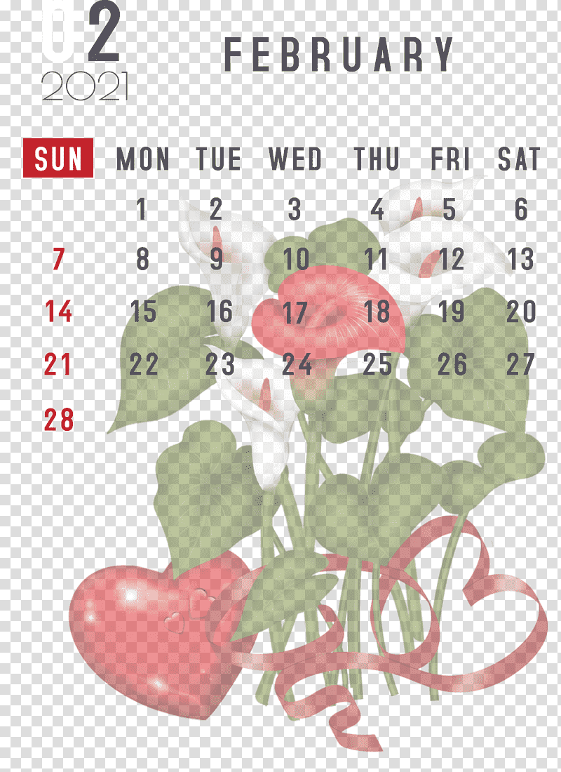 February 2021 Printable Calendar February Calendar 2021 Calendar, Idea, Plants, Cartoon, Flower, Royaltyfree, Creative Work transparent background PNG clipart