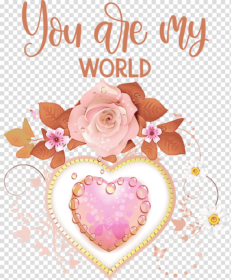 Valentine's Day, You Are My World, Valentines, Watercolor, Paint, Wet Ink, Valentines Day transparent background PNG clipart