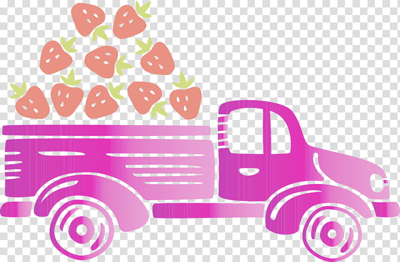 text sticker pink m pattern area, Strawberry Truck, Autumn, Fruit, Watercolor, Paint, Wet Ink, Line transparent background PNG clipart