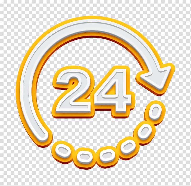 24 icon Time goes by icon business icon, 24 Hour Service Icon, Logo, Yellow, Line, Meter, Number transparent background PNG clipart