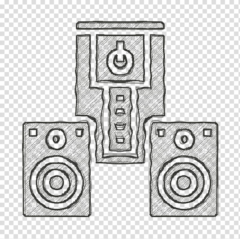 Music and multimedia icon Party icon Speaker icon, Line Art, Angle, Meter, Number, Area, Black transparent background PNG clipart
