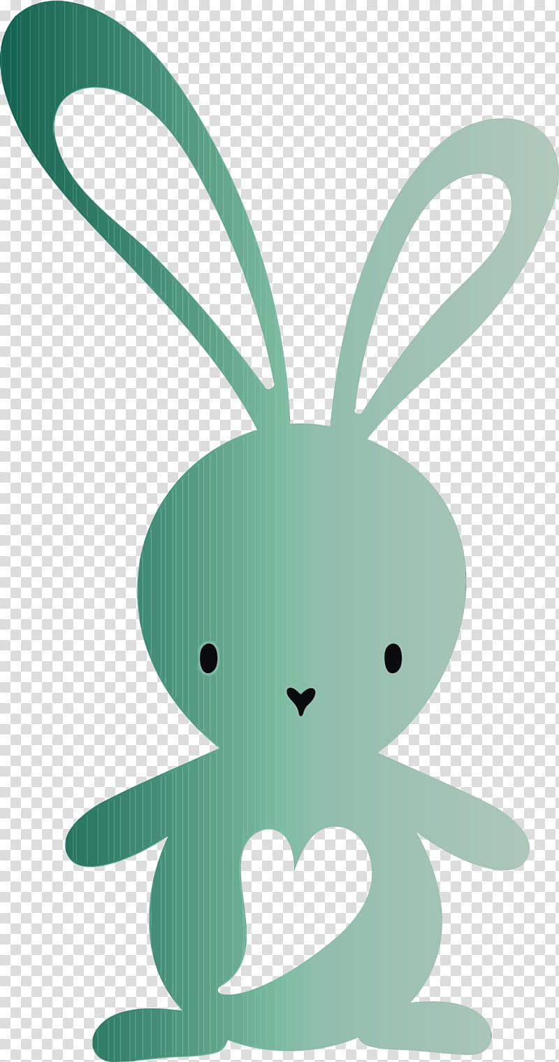 green cartoon turquoise animal figure rabbit, Cute Easter Bunny, Easter Day, Watercolor, Paint, Wet Ink, Rabbits And Hares transparent background PNG clipart