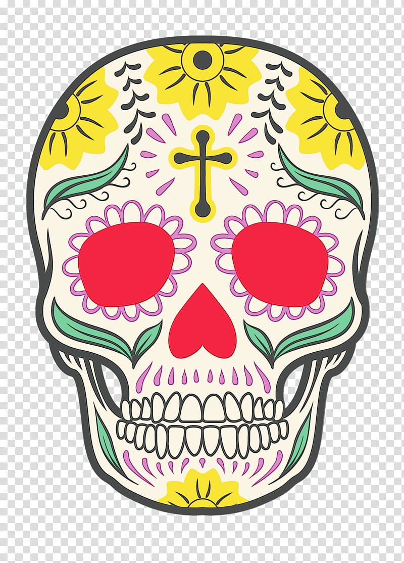 Skull art, Mexico Element, Watercolor, Paint, Wet Ink, Festival De Las Calaveras, Day Of The Dead, La Calavera Catrina transparent background PNG clipart