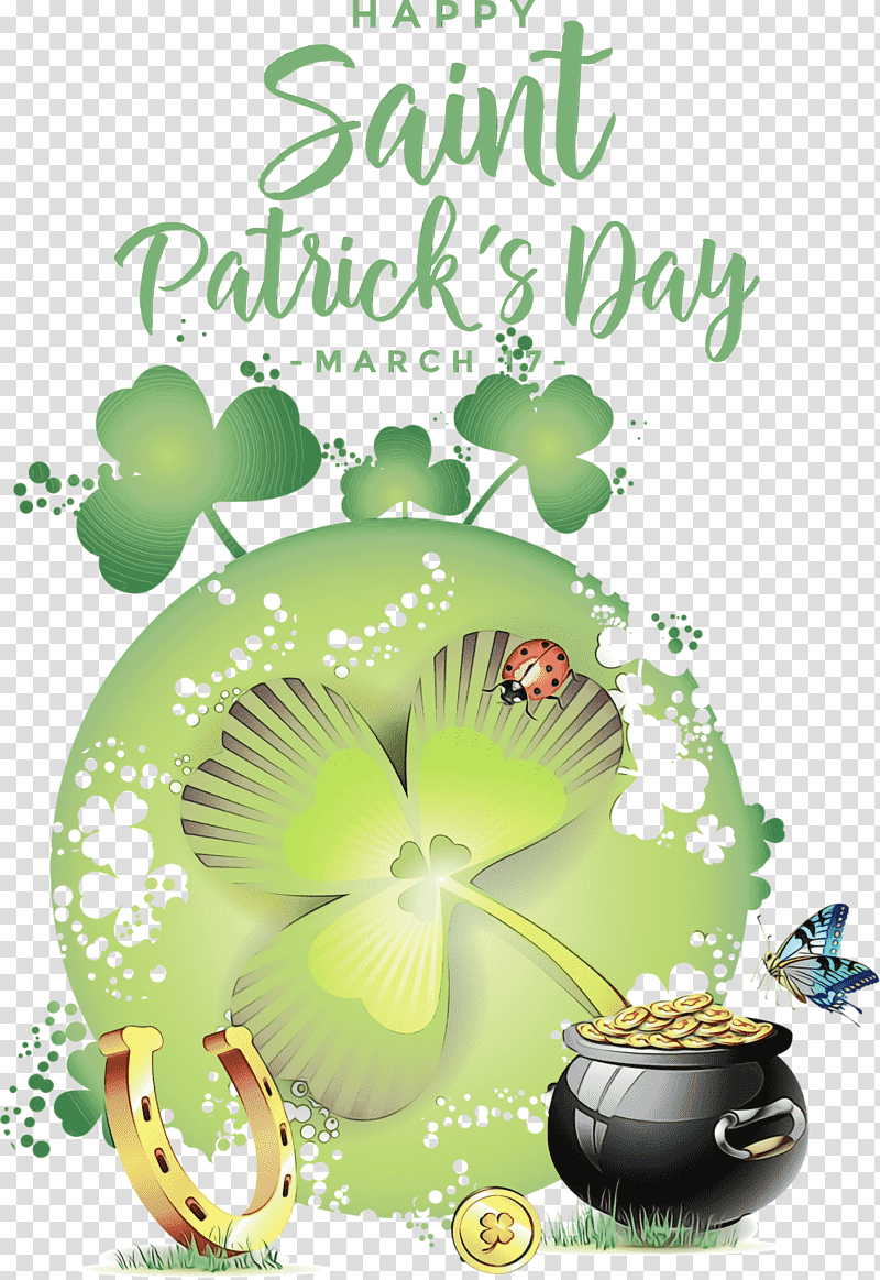 Saint Patrick's Day, St Patricks Day, Watercolor, Paint, Wet Ink, Fourleaf Clover, Luck transparent background PNG clipart