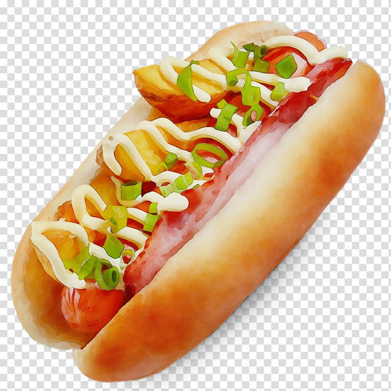 hot dog bockwurst coney island hot dog bratwurst bánh mì, Watercolor, Paint, Wet Ink, Knackwurst, Sausage, Vienna Sausage, American Cuisine transparent background PNG clipart