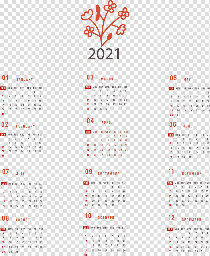 Printable 2021 Yearly Calendar 2021 Yearly Calendar, Calendar System, Calendar Year, Month, Annual Calendar, December, September transparent background PNG clipart