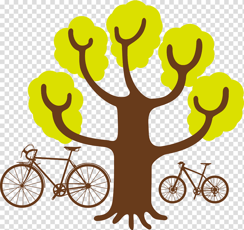 bike bicycle, Yellow, Flower, Meter, Line, Tree, Happiness transparent background PNG clipart