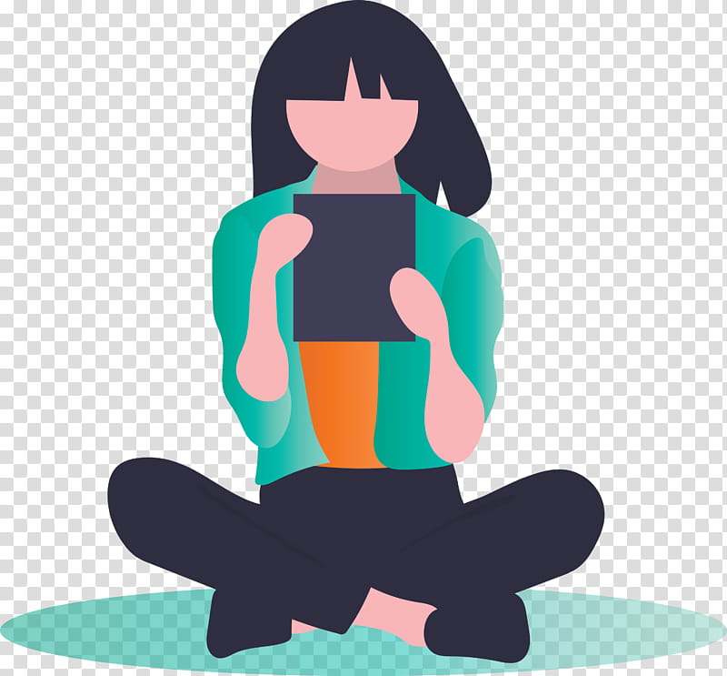 Reading Girl, Physical Fitness, Yoga, Turquoise, Sitting, Meditation, Kneeling transparent background PNG clipart