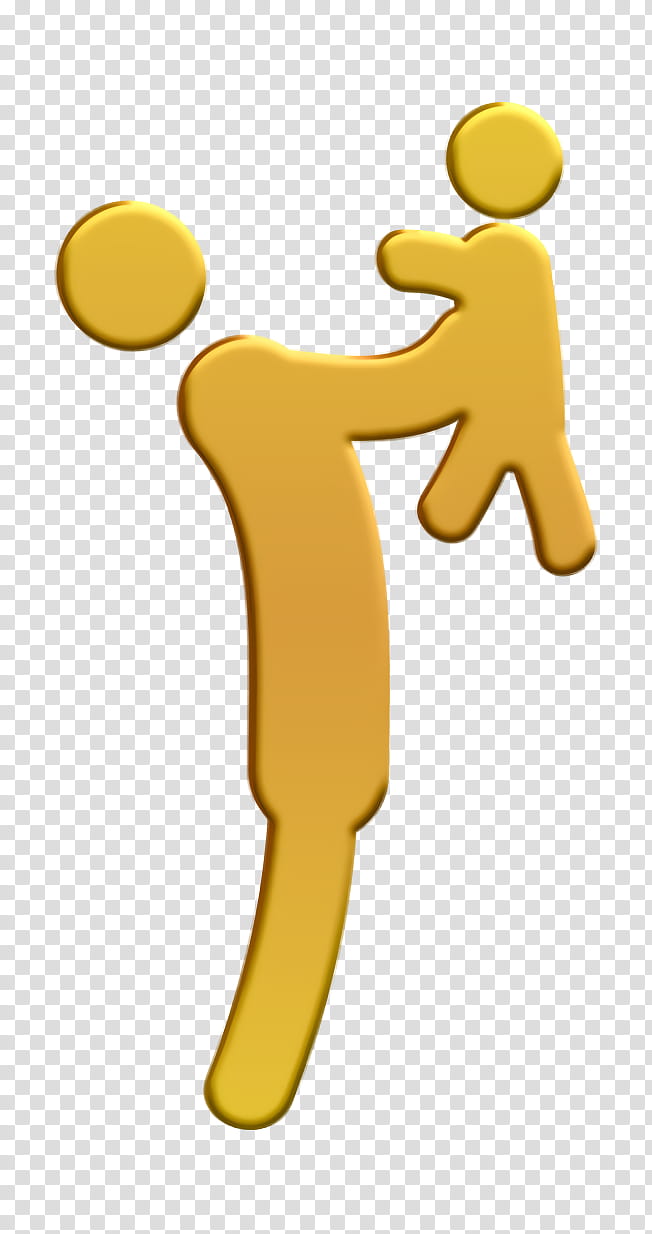 Father icon Standing person with kid up in arms icon Humans icon, People Icon, Yellow, Joint, Cartoon, Symbol, Line, Text transparent background PNG clipart