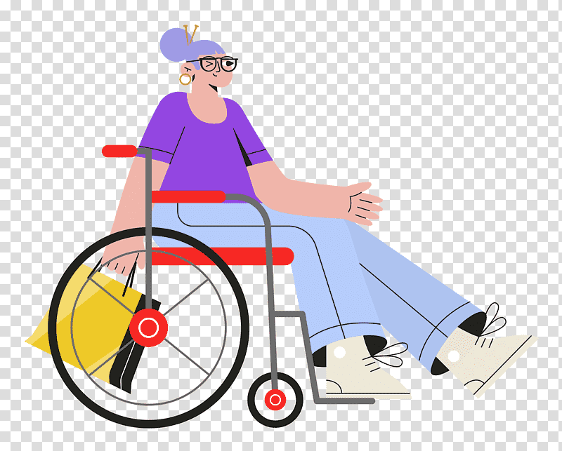 sitting on wheelchair wheelchair sitting, Cartoon, Angle, Line, Transport, Behavior, Human transparent background PNG clipart