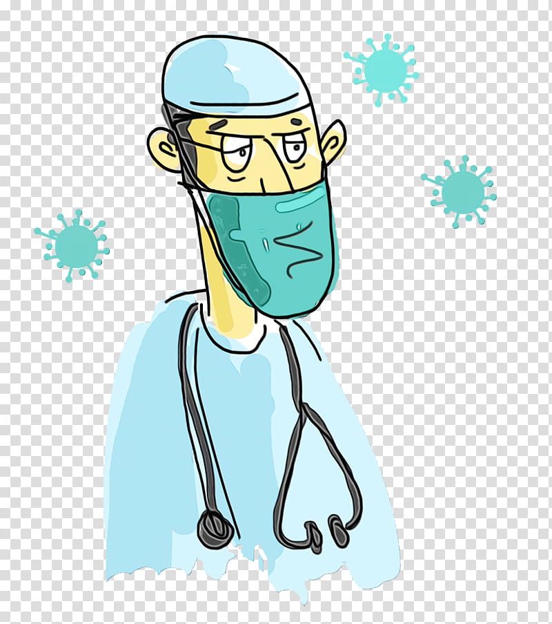 Stethoscope, Watercolor, Paint, Wet Ink, Headgear, Character, Teal, Line transparent background PNG clipart