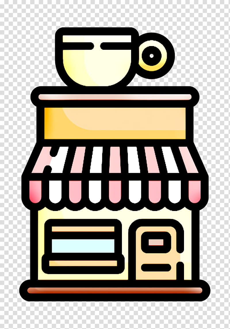 City icon Coffee shop icon Cafe icon, Yellow, Line transparent background PNG clipart