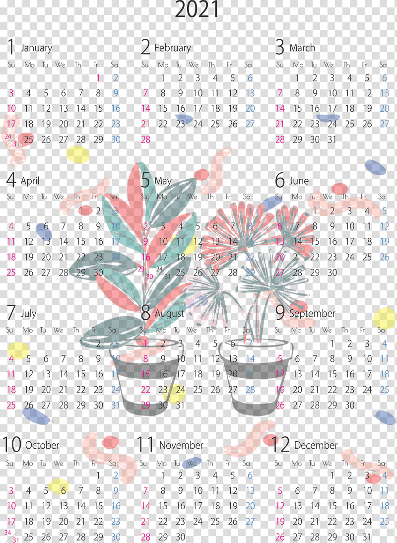 2021 Yearly Calendar, Flower, Calendar System, Meter, Line, Plants, Mathematics transparent background PNG clipart