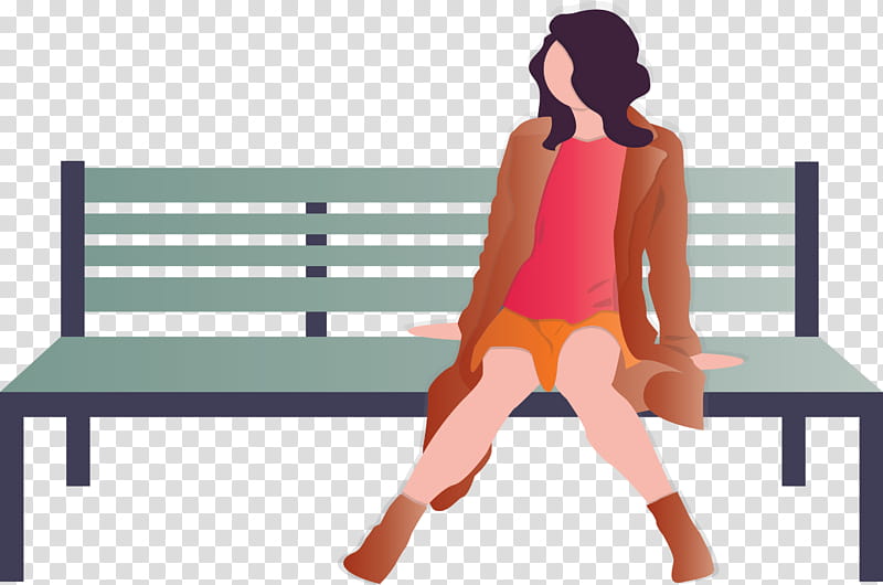 Park bench girl, Sitting, Furniture, Pink, Line, Standing, Leg, Shoulder transparent background PNG clipart