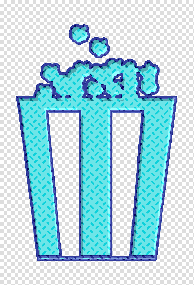 food icon Popcorn icon Box of popcorn icon, Symbol, Electric Blue M, Line, Chemical Symbol, Meter, Turquoise transparent background PNG clipart