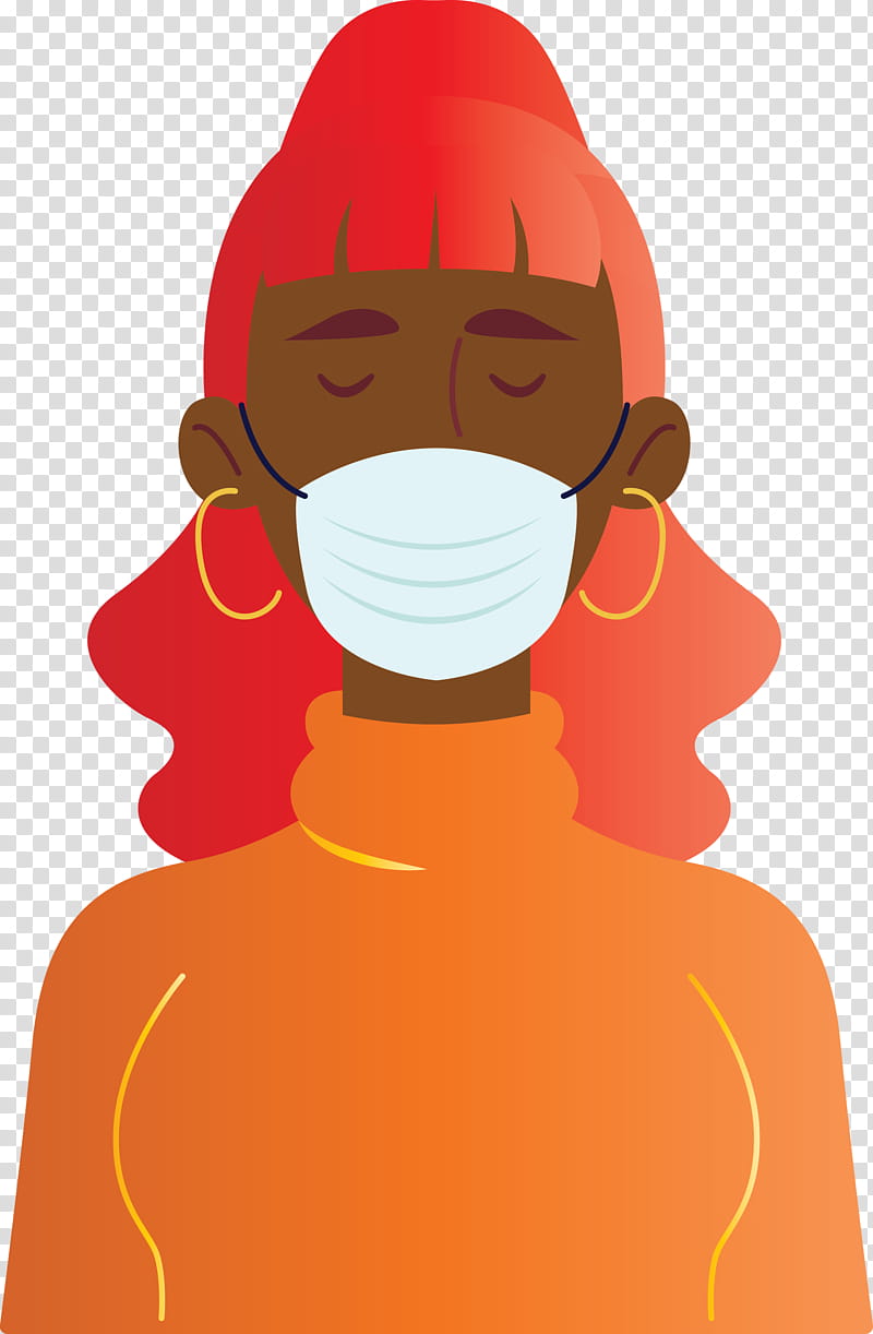 Wearing Mask Coronavirus Corona, Red, Cartoon, Nose, Orange, Neck transparent background PNG clipart